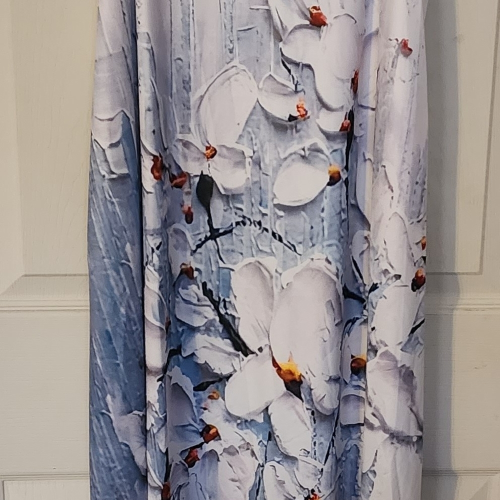 Blue and White A-Line Maxi Dress for Wedding Guests